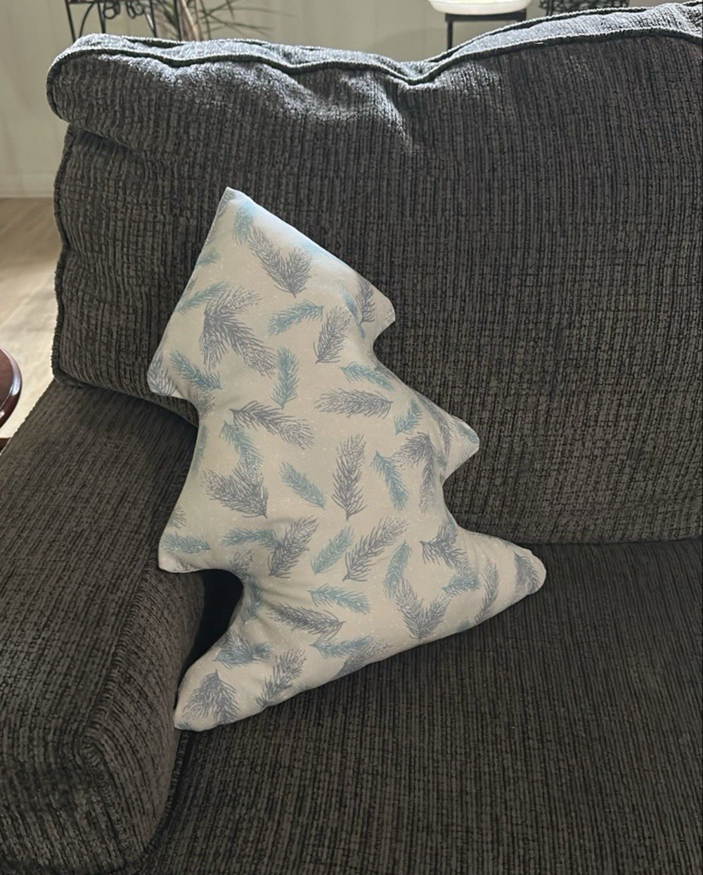 Handmade Christmas Tree Accent Decor Pillow Blue Grey Winter 16"